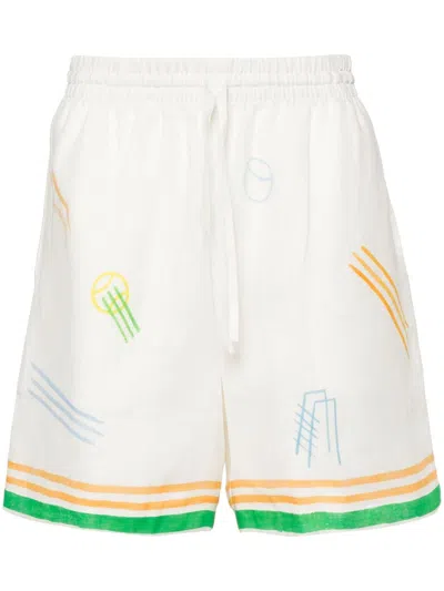 Casablanca Printed Linen Shorts For Men In Tan