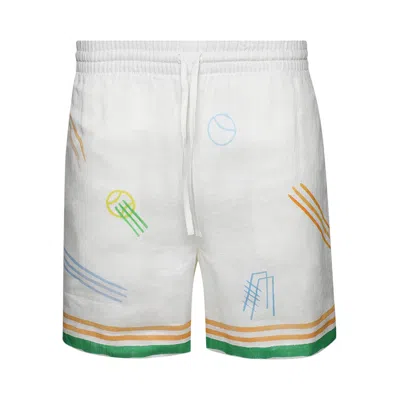 Pre-owned Casablanca Printed Linen Shorts 'le Jeu' | White | Men's Size S