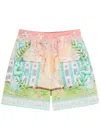 Casablanca Linen Shorts With Printed Graphic Design In Multicoloured 1