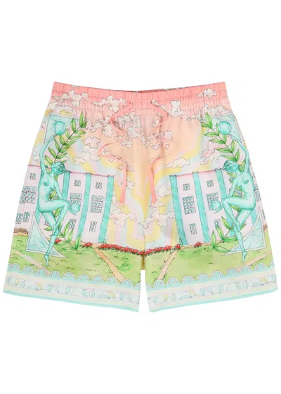 Casablanca Printed Linen Shorts In Multicoloured 1