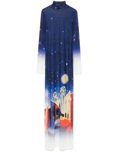 Casablanca Printed Maxi Dress In Blue