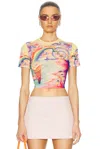 Casablanca Printed Mesh Cropped T-shirt In Natures Teacher