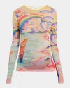 Casablanca Crewneck Mesh Top Graphic Print In Natures Teacher