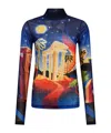 Casablanca Sheer Mesh Top Graphic Print In Blue