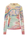 Casablanca Crewneck Mesh Top Graphic Print In Multicolor