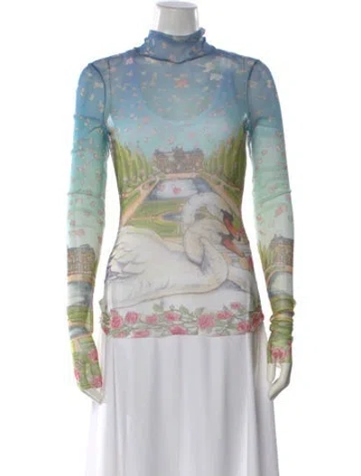 Pre-owned Casablanca Printed Mock Neck Top In Blue