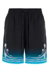 Casablanca Graphic Print Satin Bermuda Shorts With Pockets In Black