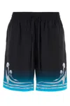 Casablanca Graphic Print Satin Bermuda Shorts With Pockets In Black