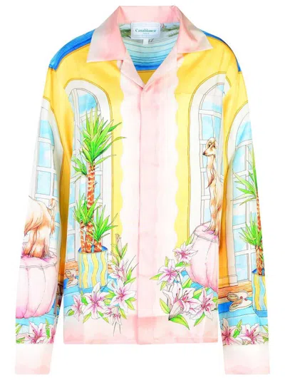 Casablanca Cuban-collar Long-sleeve Printed Silk Shirt In Multi