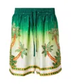Casablanca Silk Shorts With Contrasting Trim And African Print In Green