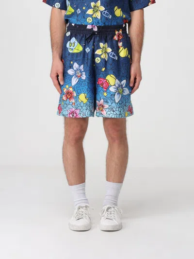 Casablanca Icon Collage Silk Shorts Floral Graphic In Blue