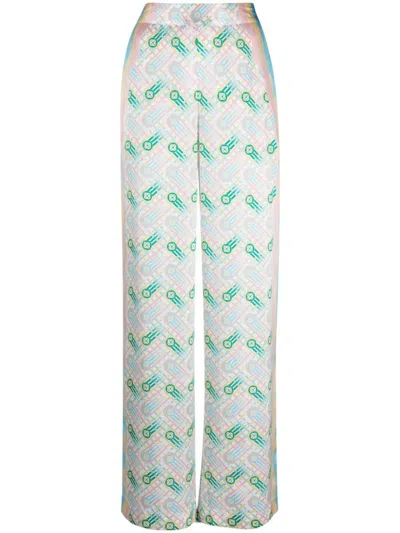CASABLANCA CASABLANCA PRINTED SILK STRAIGHT LEG TROUSERS