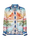 Casablanca Tennis Club Convertible-collar Printed Silk-twill Shirt In Black