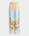 Casablanca Printed Silk Wide-leg Drawstring Trousers In Psychedelic Nir