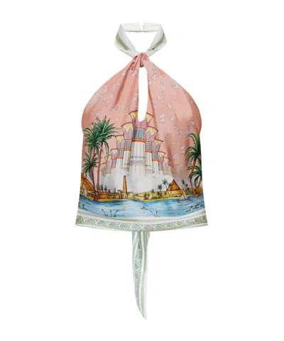 Casablanca Graphic-print Halterneck Top In Pink