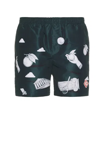 Casablanca Green Printed Swim Shorts In Dark Green
