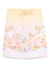 Casablanca Tropical Print Drawstring Waist Knee Length Shorts In Yellow
