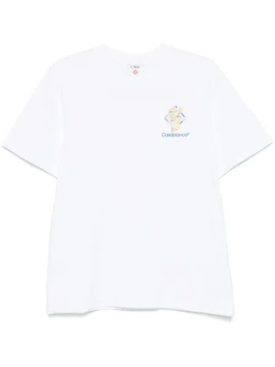 Casablanca White Crewneck T-shirt With Logo Detail On The Front And Maxi Logo Print On The Rear