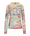Casablanca Crewneck Mesh Top Graphic Print In Nude