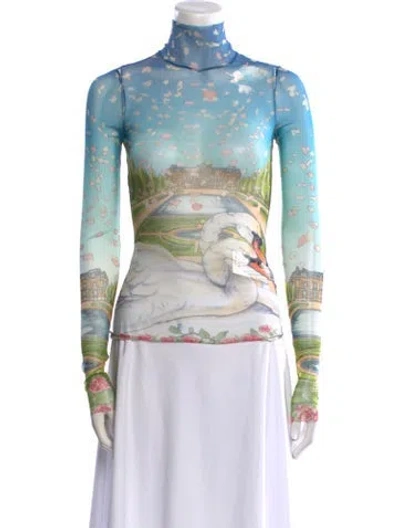 Pre-owned Casablanca Printed Turtleneck Top In Blue