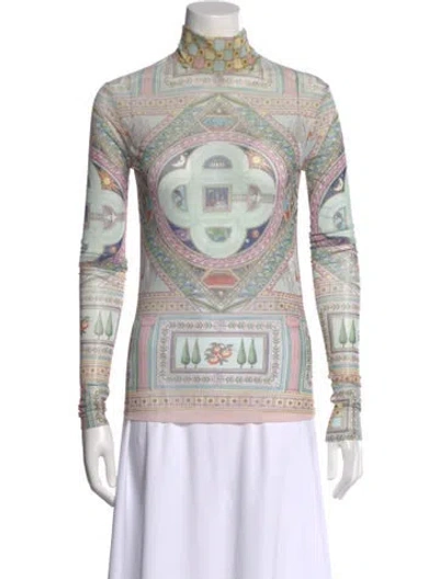 Pre-owned Casablanca Printed Turtleneck Top In Green