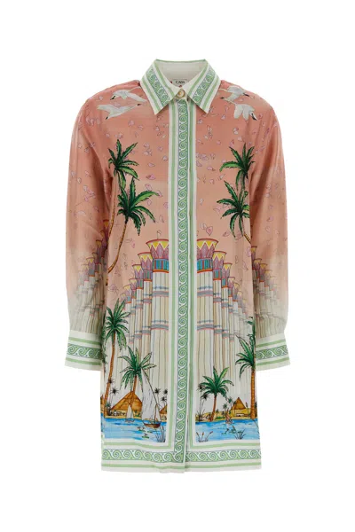 Casablanca Printed Twill Shirt Dress In White