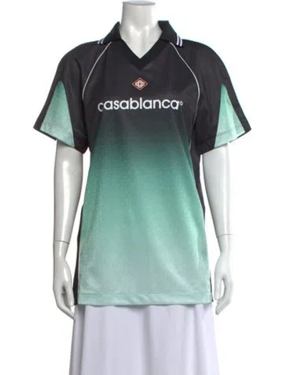 Pre-owned Casablanca Printed V-neck Top W/ Tags In Green