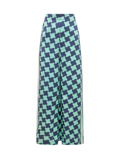 Casablanca Pool Tile Silk Wide-leg Trousers In Multi