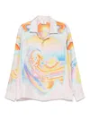 Casablanca Surf Print Long-sleeve Silk Blouse In Pink