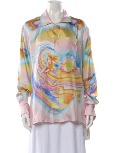 Pre-owned Casablanca Psychedelic Nirvana Silk Button-up Top W/ Tags In Pink