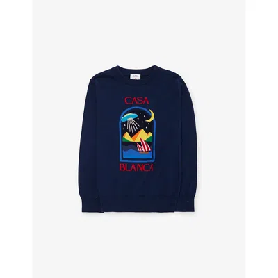 Casablanca Kids' Pyramid Abduction Embroidered Cotton Jumper 3-14 In Blue