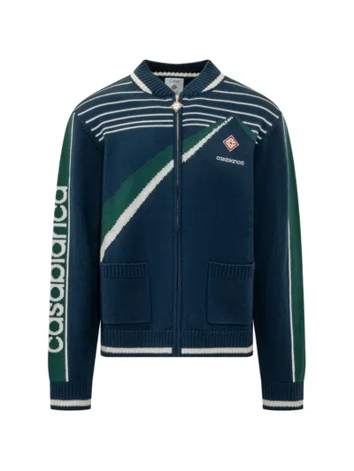 Casablanca Pyramid Jacquard Wool Jacket In Blue