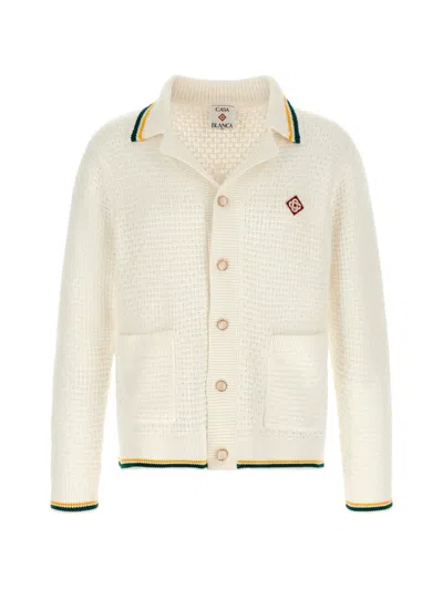 Casablanca Men White Shirt Collar Cardigan In Neutral