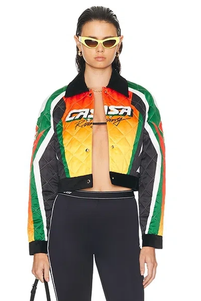 Casablanca Quilted Satin Cropped Jacket In Orange