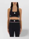 Casablanca Block Detail Racer Back Textured Sports Bra In Black