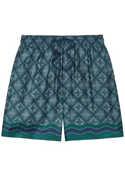 Casablanca Radiating Logo-monogram Silk Shorts In Blue