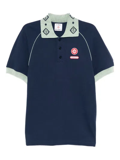 CASABLANCA CASABLANCA RAGLAN POLO SHIRT WITH CHENILLE COLLAR
