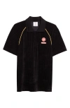 Casablanca Ribbed Collar Corduroy Polo Shirt With Short Sleeves In Black