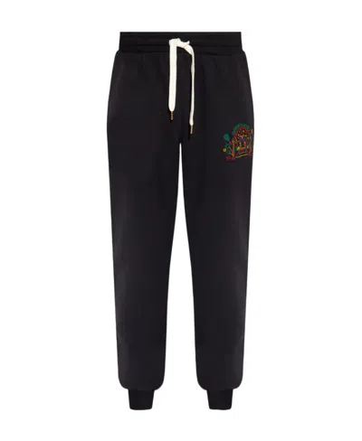 Casablanca Rainbow Crayon Temple-embroidery Track Pants In Black