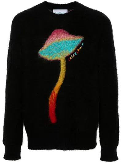 Casablanca Rainbow Mushroom Print Knit Top In Black