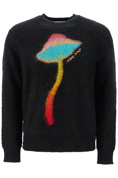 Casablanca Rainbow Mushroom Print Knit Top In Black