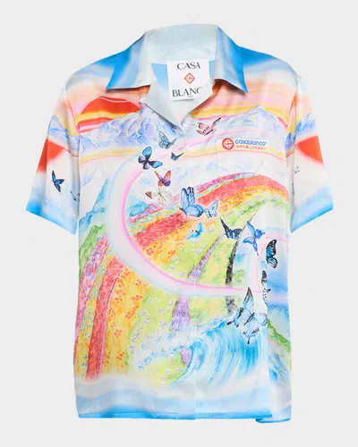 Casablanca Rainbow Silk Short-sleeve Camp Shirt