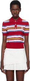 Casablanca Striped Cropped Polo With Ribbed Hem In Dark Red