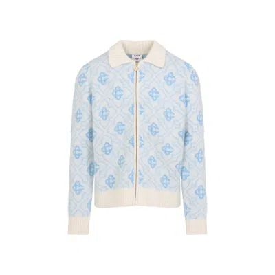 CASABLANCA REFINED WOOL BLEND SWEATSHIRT WITH CLASSIC COLLAR