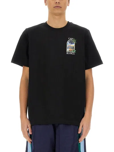 Casablanca Relaxed Fit Black T-shirt With Colorful Graphics