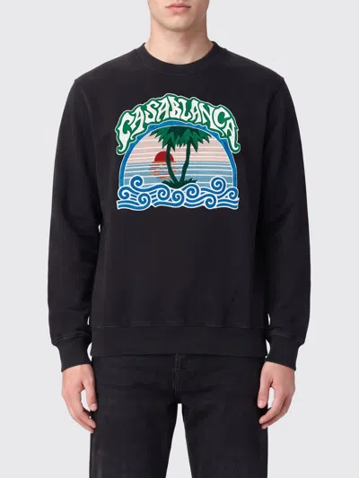 Casablanca Relaxed Fit Cotton Crewneck Sweatshirt With Logo Print In Black