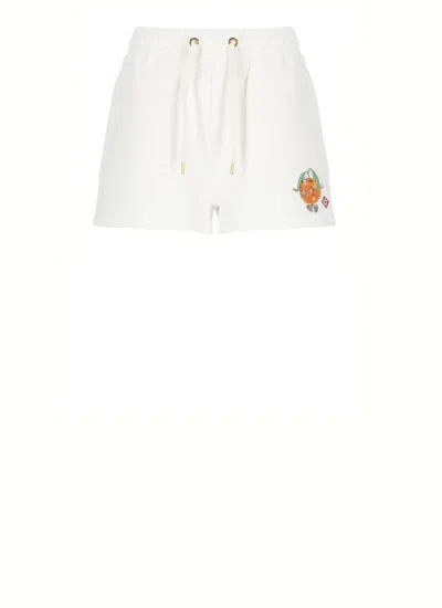 Casablanca Relaxed Fit Cotton Shorts With Contrasting Patch In White