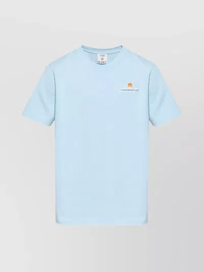 Casablanca Relaxed Fit Cotton T-shirt With Logo Embroidery In Blue