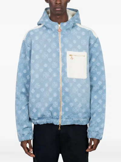 Casablanca Reversible Hooded Denim Jacket In Animal Print