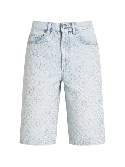 Casablanca Rhinestone-embellished Monogram Shorts In Blue